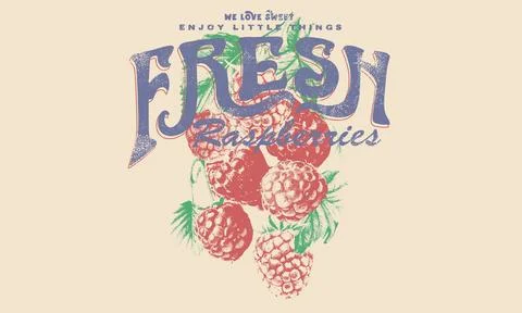 Fresh raspberry artwork. Organic fruit market. Stock Illustration