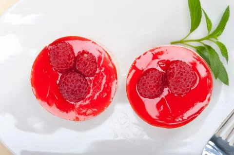 Fresh raspberry cake mousse dessert Stock Photos