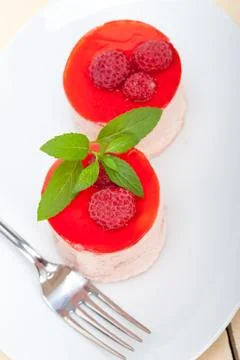 Fresh raspberry cake mousse dessert Stock Photos