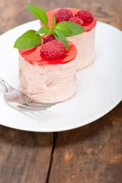 Fresh raspberry cake mousse dessert Stock Photos