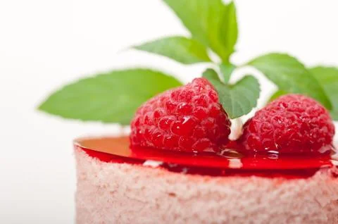 Fresh raspberry cake mousse dessert Stock Photos