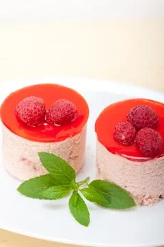 Fresh raspberry cake mousse dessert Stock Photos