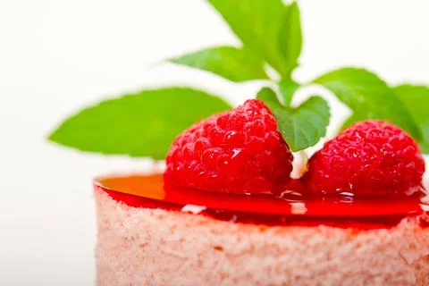 Fresh raspberry cake mousse dessert Stock Photos