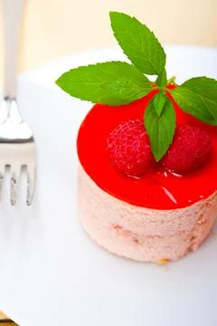 Fresh raspberry cake mousse dessert Stock Photos