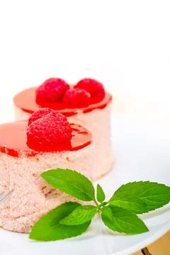 Fresh raspberry cake mousse dessert Stock Photos