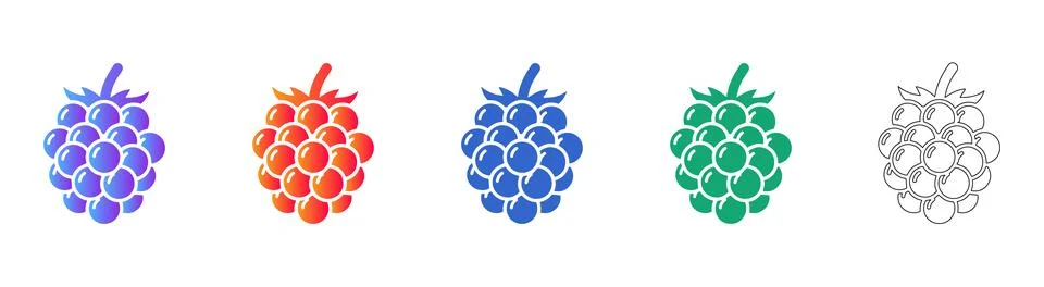 Fresh Raspberry Fruit Icon Set for Food Design Stock Illustration