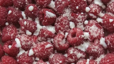 Fresh Raspberry Fruit with Yogurt. Stock Footage 77042100