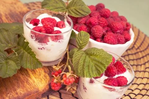Fresh raspberry in a white plate Stock Photos