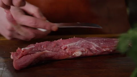 Fresh Raw Beef Meat Preparation Before Cooking. Stock Footage 162237941