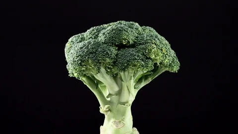 Fresh raw broccoli rotating over black background Stock Footage 119617464
