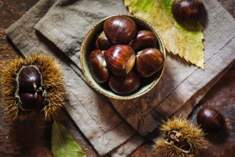 Fresh raw chestnuts Stock Photos