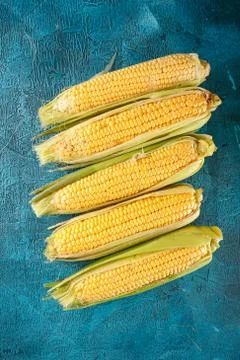 Fresh raw corn cobs Stock Photos