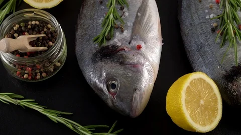 Fresh raw dorado and on table Stock Footage 75167568