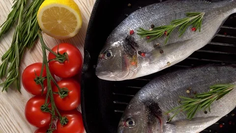 Fresh raw dorado and on table Stock Footage 75167789