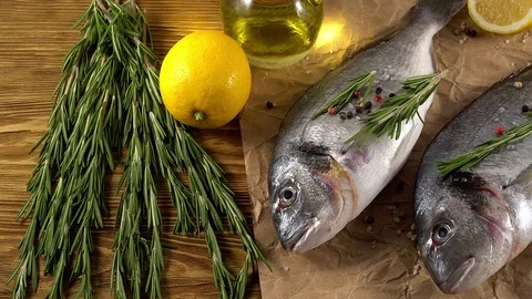 Fresh raw dorado and on table Stock Footage 75168646