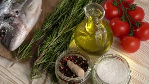 Fresh raw dorado and on table Stock Footage 75751477