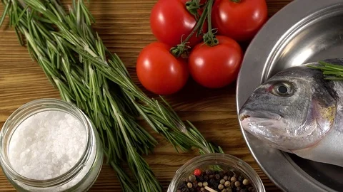 Fresh raw dorado and on table Stock Footage 75752006