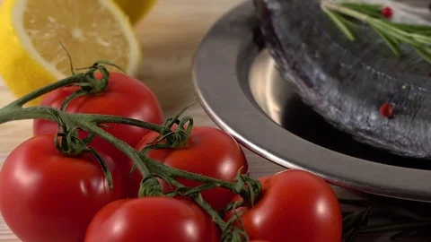 Fresh raw dorado and on table Stock Footage 76554428