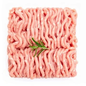 Fresh Raw Ground Turkey (Lean Cut) Isolated on White Background, Healthy Mi.. Stock Photos