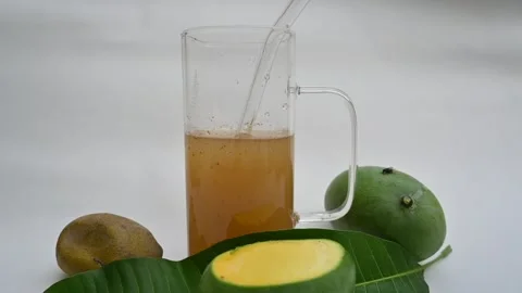 Fresh Raw Mango Panna Summer Drink In Glass. Stock Footage 341907276