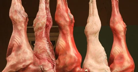 Fresh Raw Meat Displayed in the Mutton Market Stock Footage 288149061