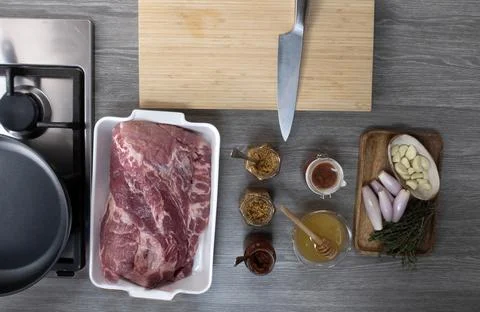 Fresh raw meat on kitchen table Stock Photos