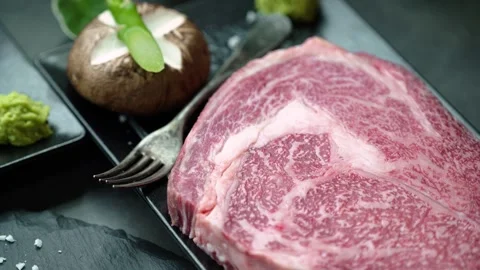 Fresh Raw Meat on Plate Stock Footage 334638467
