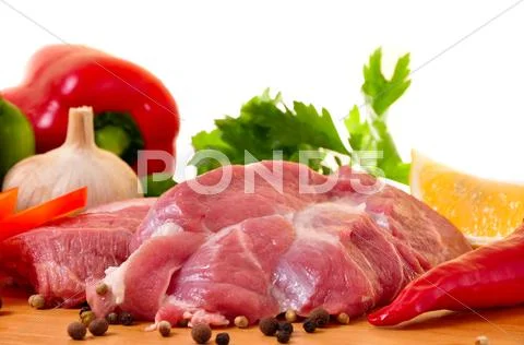 Fresh raw pork on board Stock Photos