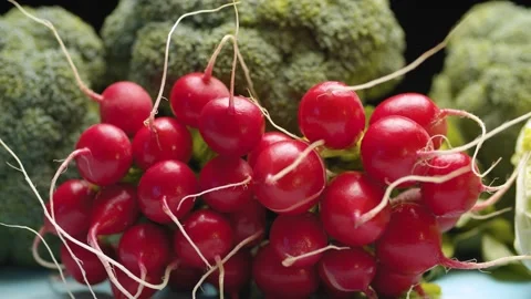 Fresh raw radish and broccoli Stock Footage 140401602
