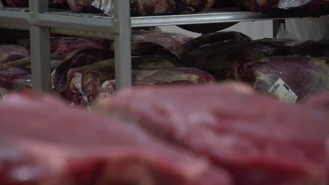 Fresh raw red beef meat big steak  Stock Footage 85710650