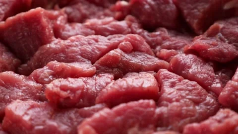 Fresh raw red beef meat slices circle rotation close up Stock Footage 262728688