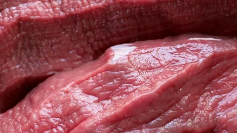 Fresh raw red beef meat slices circle rotation close up top view Stock Footage 263809732