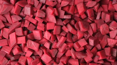 Fresh Raw Red Beetroot Diced into Small Cubes, Top View Stock Footage 314432367