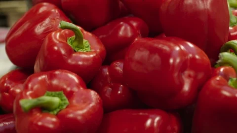 Fresh Raw red pepper in a counter of market Stock Footage 125168094