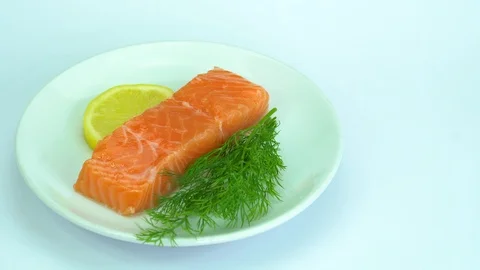 Fresh Raw Salmon Red Fish Steak Stock Footage 87939008