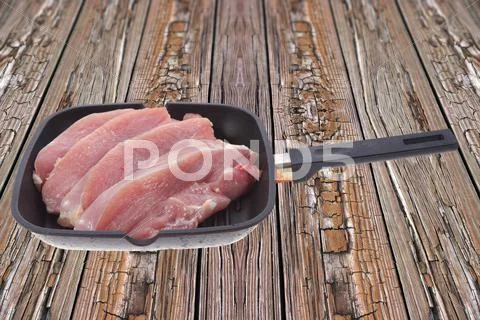 Fresh Raw Turkey Meat Steak Fillet Over Wooden Table Ready To Cooking