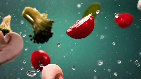 Fresh raw vegetables tossing in mid air Stock Footage 219489992