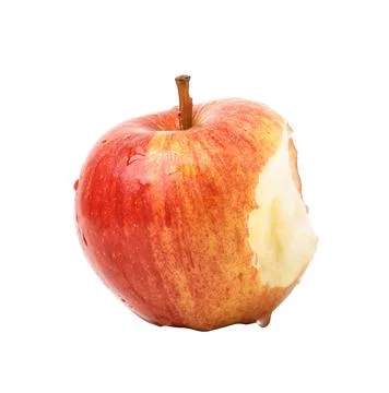 Fresh red apple with a bite mark isolated on a white background Stock Photos