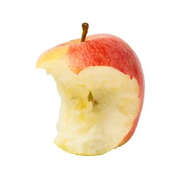 Fresh red apple with a bite mark isolated on a white background with clippi.. Stock Photos