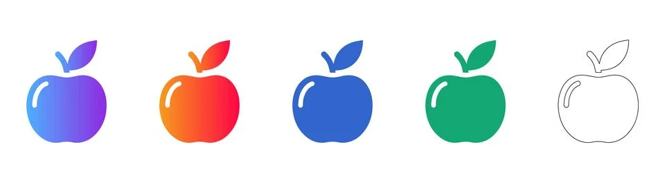 Fresh Red Apple Fruit Icon Set Stock Illustration
