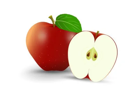 A fresh red apple with one half sliced red apple in smooth surface and a si.. Stock Illustration
