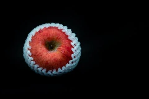 Fresh red apple with Shockproof sponge against black background with space fo Stock Photos