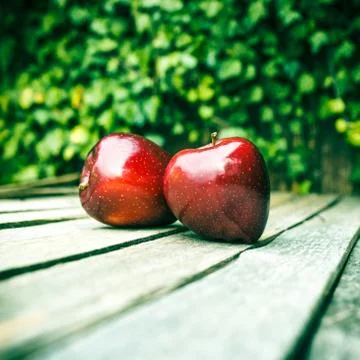 Fresh red apple on table Stock Photos