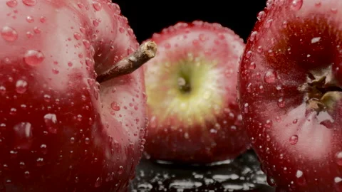 Fresh Red Apples Close-up Macro shot of Fruits and Water drops. Probe lens shot Stock Footage 149167922