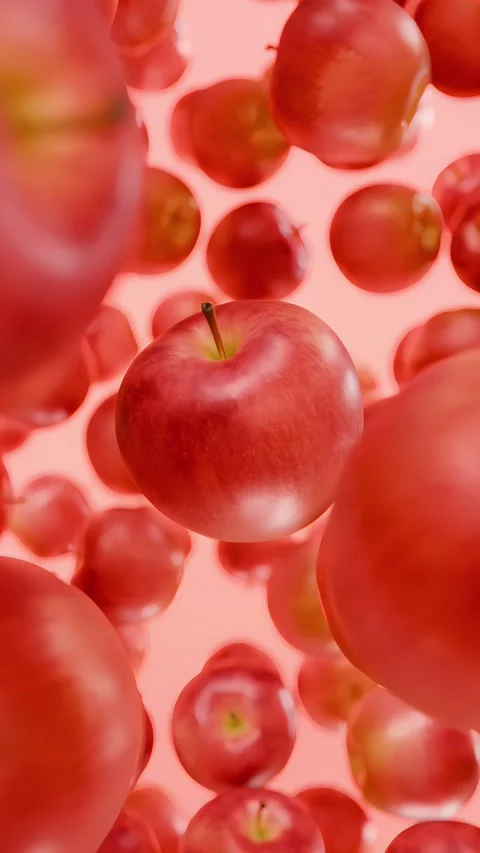 Fresh red apples falling and floating in the air Stock Footage 329562229
