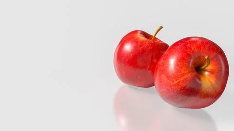 Fresh Red Apples Pair Isolated On Clean Background 3d render.. Ilustração Stock
