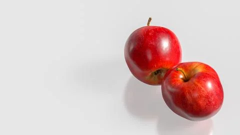 Fresh Red Apples Pair Isolated On Clean Background 3d render.. Ilustração Stock
