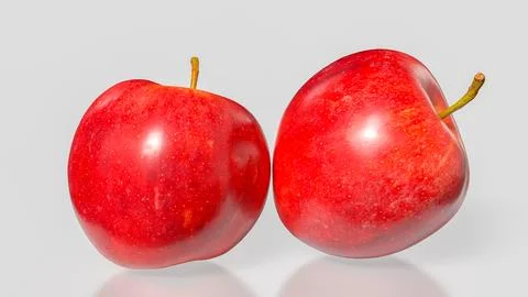 Fresh Red Apples Pair Isolated On Clean Background 3d render.. Ilustração Stock