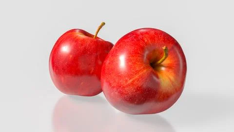 Fresh Red Apples Pair Isolated On Clean Background 3d render.. Ilustração Stock