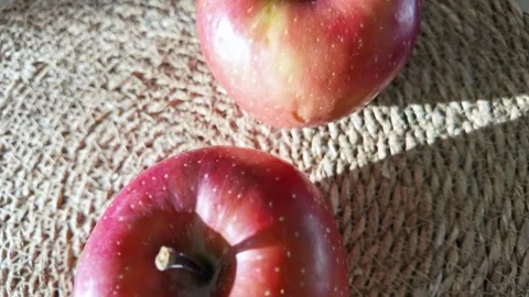 Fresh Red Apples Resting On Textile Surface Stock-Footage 342336041